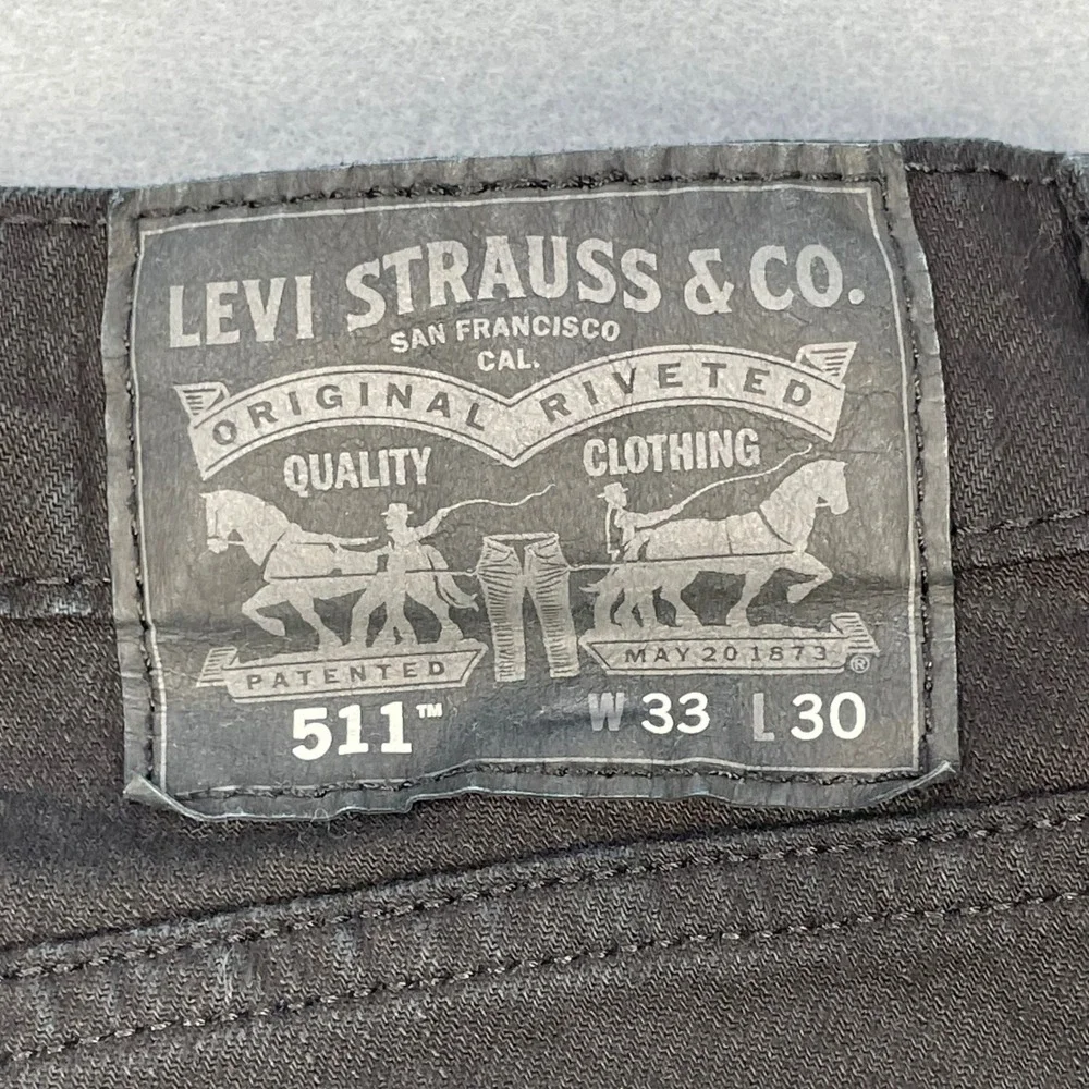 Levi's Black 511 Slim Fit Stretch Classic Five Pocket Denim Jeans Mens 33x30